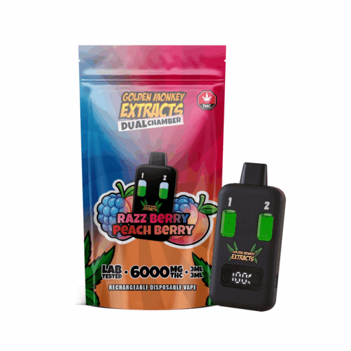 THC Vape - Dual Chamber - 6000MG - Razz Berry + Peach Berry