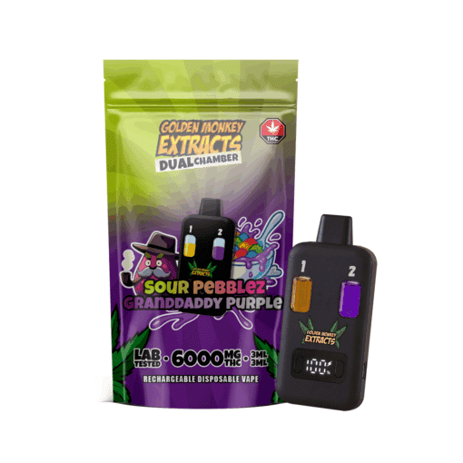THC Vape - Dual Chamber - 6000MG - Sour Pebblez + Granddaddy Purple